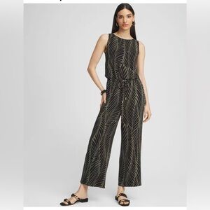 Chico's Leaf Patterned Travelers Tie Waist‎ Jumpsuit- Size small